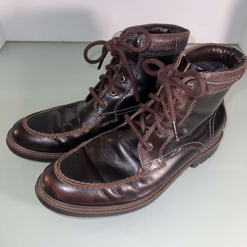 Clarks Leather Moc Toe Boots Men's Brown Lace Up Ankle Workwear Casual Rugged